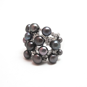 Grey Freshwater Pearl Scatter Ring w/CZs